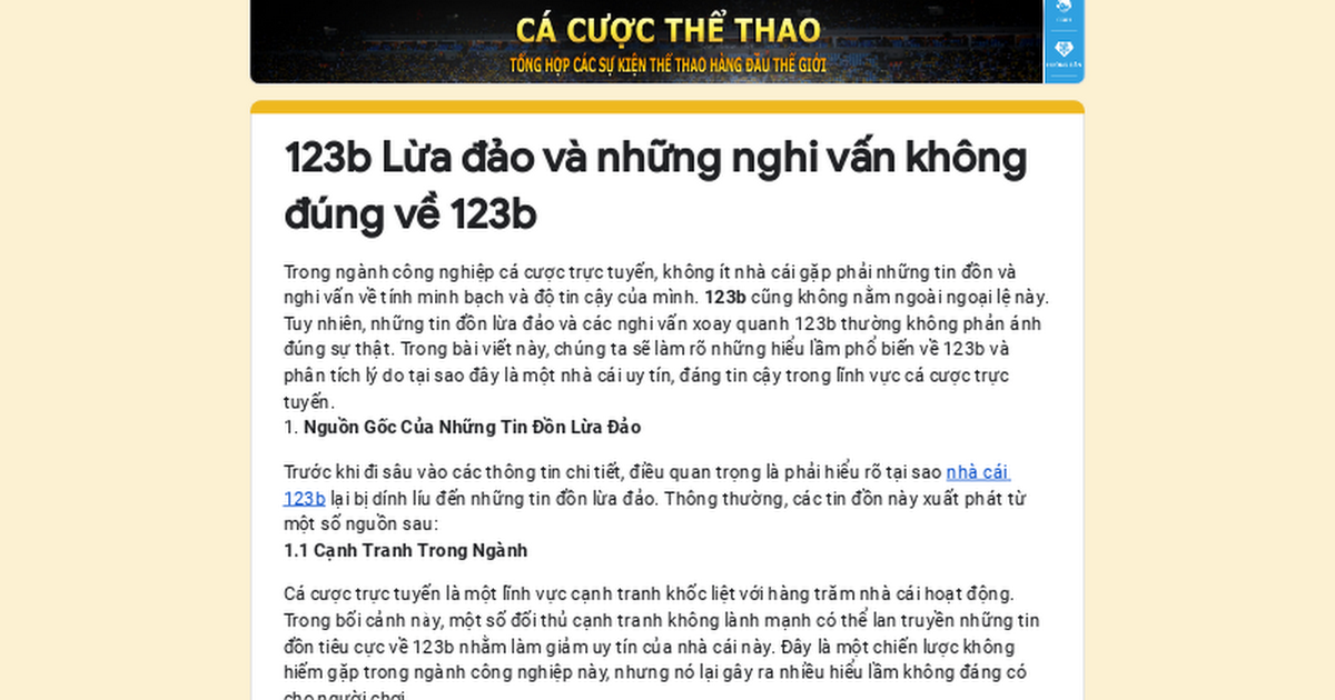 123b nhà cái có lừa đảo? Đánh giá chi tiết từ người chơi!