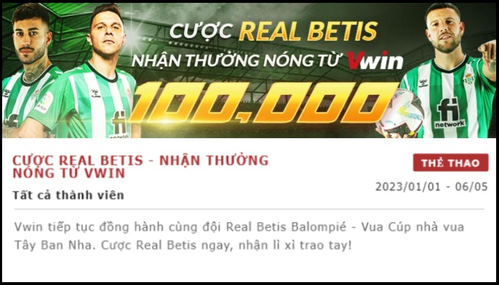 Sự kiện đặc biệt: Nhà cái Vwin tặng 100k cho các thành viên